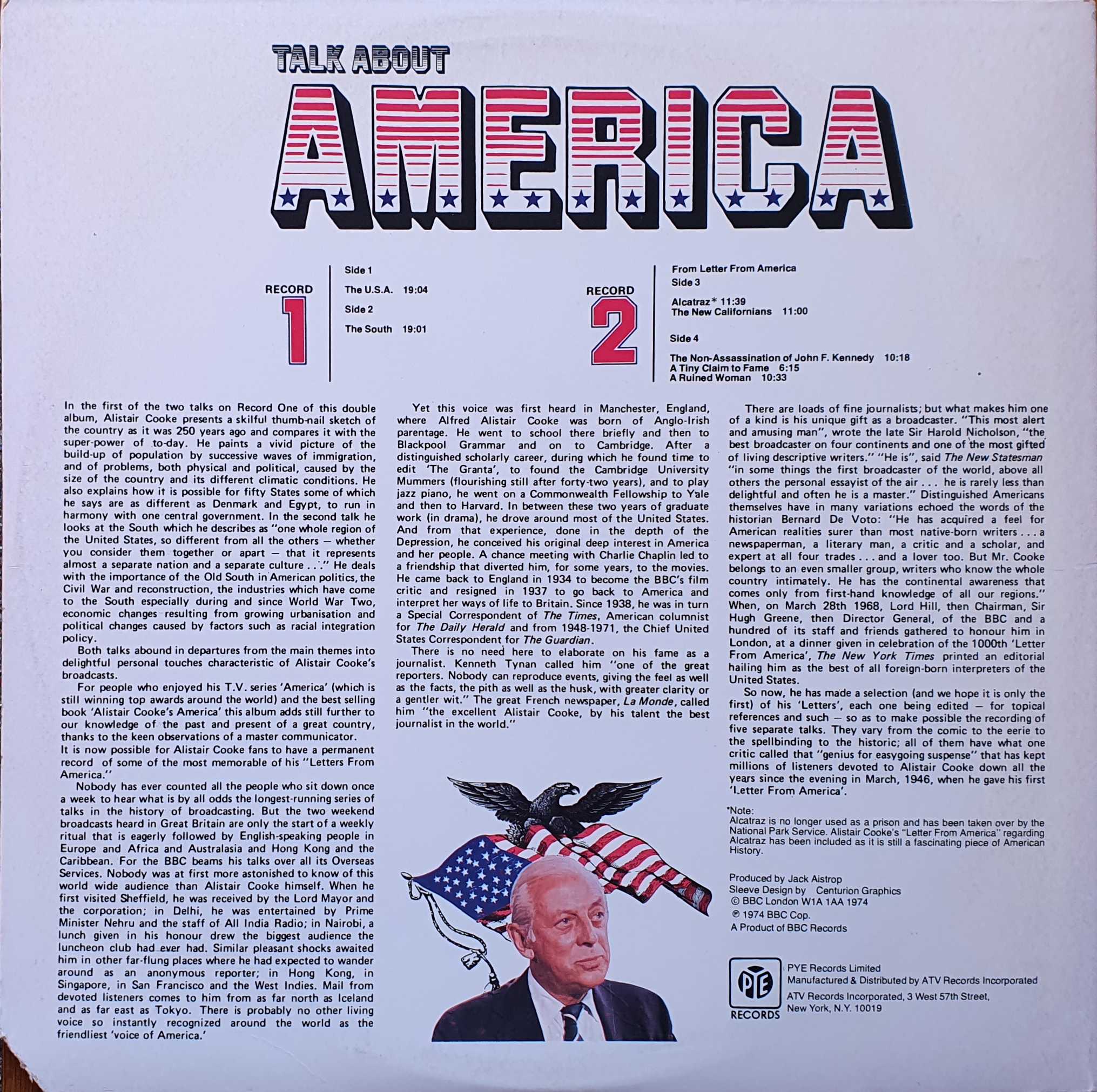 Picture of PYE 2-701 Talk about America (US import) by artist Alistair Cooke from the BBC records and Tapes library